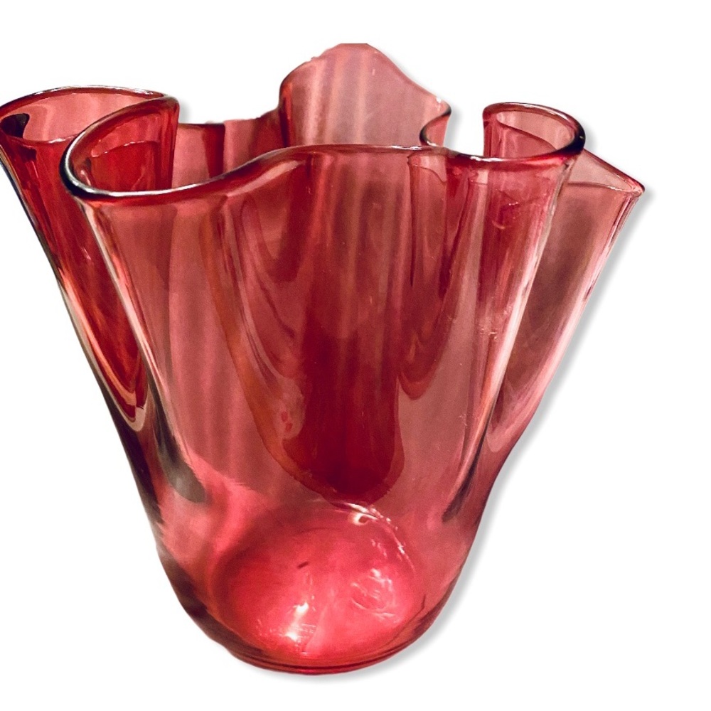 Pilgrim glass cranberry pink art handkerchief vase